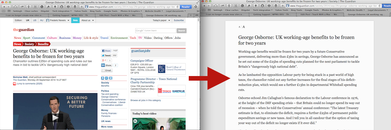 Safari normal view vs. reader view Article with reader mode enabled