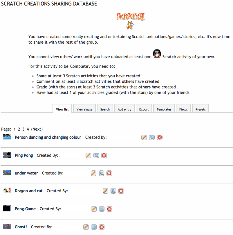 Example of a database in Moodle Example of a database in Moodle