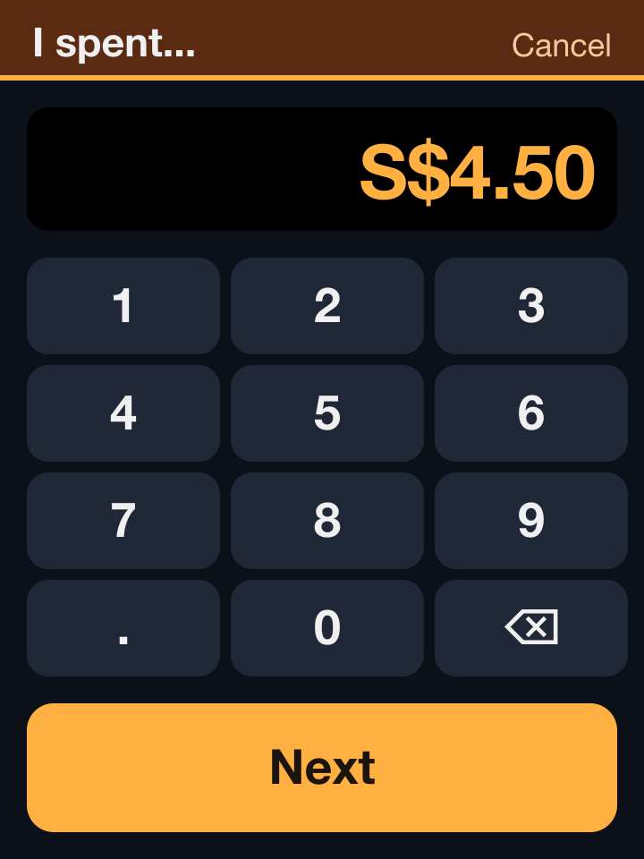 A touch screen with a large amount reading S$4.50, a number keypad and a Next button